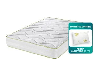 Saltea Ortopedica Green Future Aloe Vera 90x190 cm, memory foam, medie, 18 cm, anatomica, husa cu fibre de bambus tratat cu aloe vera, antialergica