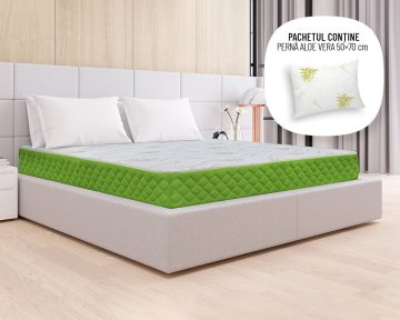 Saltea Ortopedica Bedora Aloe Vera Arcuri Invelite 180x200 cm, 5 zone, memory foam, medie/tare, 24 cm, anatomica, ergonomica, husa antialergica