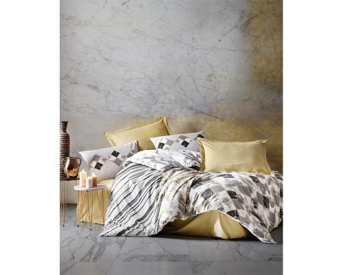 Lenjerie De Pat Cotton Box Stone Beige, 100% bumbac ranforce, pentru 2 persoane, gri/crem