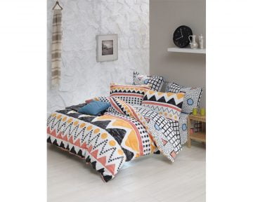 Lenjerie De Pat EnLora Home Geometric, 100% bumbac ranforce, pentru 2 persoane, multicolor