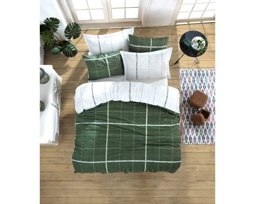 Lenjerie De Pat EnLora Home Green, 100% bumbac ranforce, pentru 2 persoane, verde