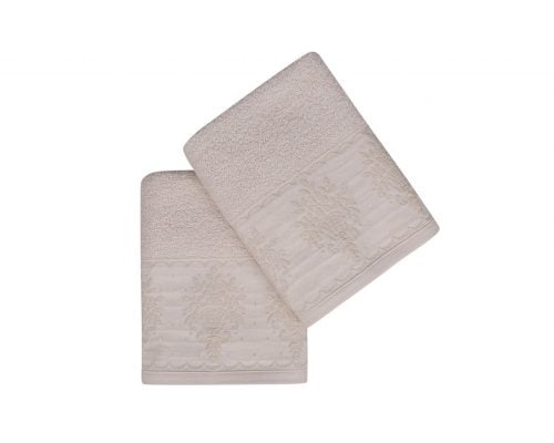 Set Prosoape De Maini Soft Kiss Flowers, 100% bumbac, 2 bucati, crem, 50x90 cm