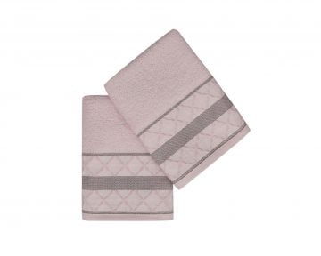 Set Prosoape De Maini Soft Kiss Kurdele Baklava Pink Grey, 100% bumbac, 2 bucati, roz, gri, 50x90 cm