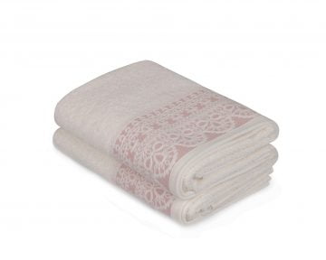 Set Prosoape De Maini Soft Kiss Elif White Pink, 100% bumbac, 2 bucati, alb, roz, 50x90 cm