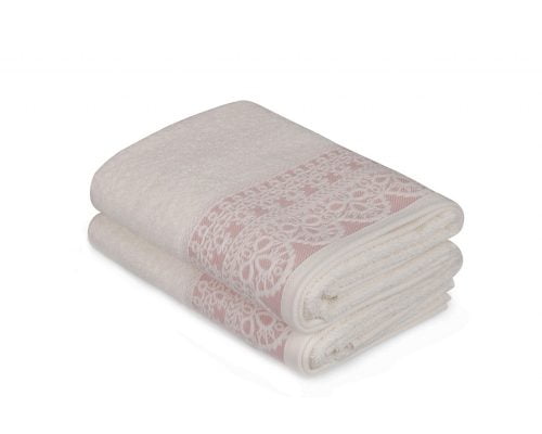 Set Prosoape De Maini Soft Kiss Elif White Pink, 100% bumbac, 2 bucati, alb, roz, 50x90 cm