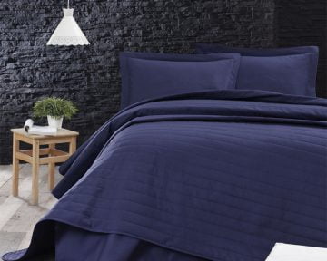 Cuvertura De Pat Dubla EnLora Home Dark Blue, 65% bumbac, 35% poliester, albastru inchis