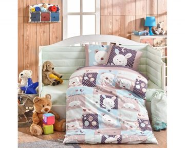 Lenjerie De Pat Hobby Bear Bunny, 100% bumbac poplin, 4 piese, multicolor