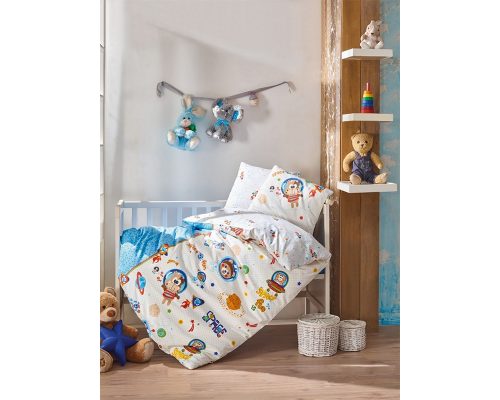 Lenjerie De Pat Cotton Box Space, 100% bumbac ranforce, 4 piese, multicolor