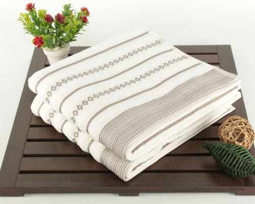 Set Prosoape De Maini Saheser Stripes Cream, 100% bumbac, 2 bucati, crem, 50x90 cm