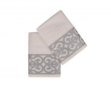 Set Prosoape De Maini Soft Kiss Monaco Cream Grey, 100% bumbac, 2 bucati, crem, gri, 50x90 cm