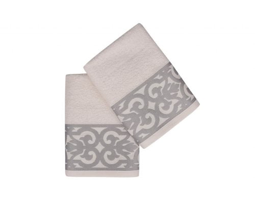 Set Prosoape De Maini Soft Kiss Monaco Cream Grey, 100% bumbac, 2 bucati, crem, gri, 50x90 cm