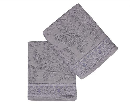 Set Prosoape De Maini Soft Kiss Leaves Grey, 100% bumbac, 2 bucati, gri, 50x90 cm