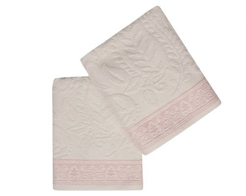 Set Prosoape De Maini Soft Kiss Leaves Cream, 100% bumbac, 2 bucati, crem, 50x90 cm