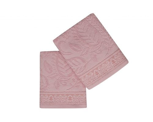 Set Prosoape De Maini Soft Kiss Leaves Pink, 100% bumbac, 2 bucati, roz, 50x90 cm