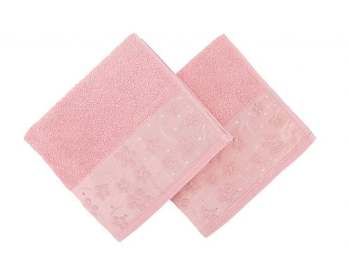 Set Prosoape De Baie Soft Kiss Flowers Pink, 100% bumbac, 2 bucati, roz, 50x90 cm