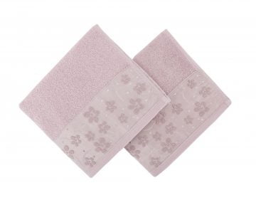 Set Prosoape De Baie Soft Kiss Flowers Dusty Rose, 100% bumbac, 2 bucati, roz, 50x90 cm