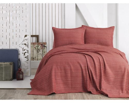 Set Cuvertura De Pat Dubla EnLora Home Red, 80% bumbac, 20% vascoza, 3 piese, rosu