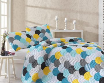 Set Cuvertura De Pat Dubla Eponj Home Mint Matlasata, 65% bumbac, 35% poliester, 3 piese, multicolor