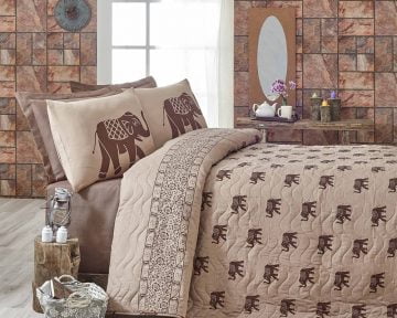 Set Cuvertura De Pat Dubla Eponj Home Brown Cream Matlasata, 65% bumbac, 35% poliester, 3 piese, maro, crem