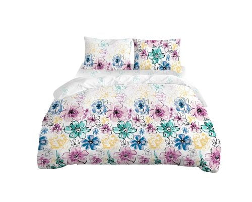 Lenjerie De Pat Bedora Flower, pentru 2 persoane, 4 piese, bumbac, multicolor