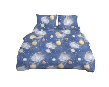 Lenjerie De Pat Bedora Galaxie, pentru 2 persoane, 4 piese, bumbac, multicolor