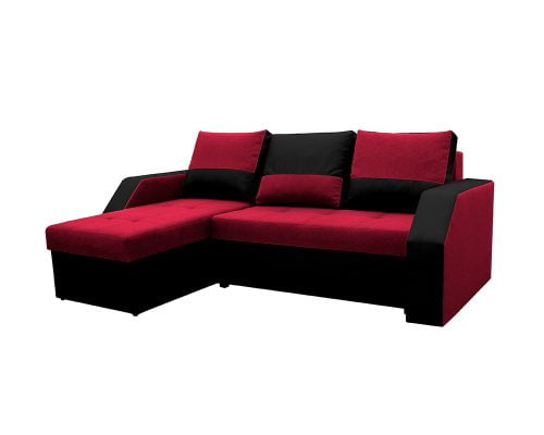 Coltar Extensibil Bedora Madrid 226x145x79 cm, lada de depozitare, reversibil, textil, piele ecologica, negru, rosu 5