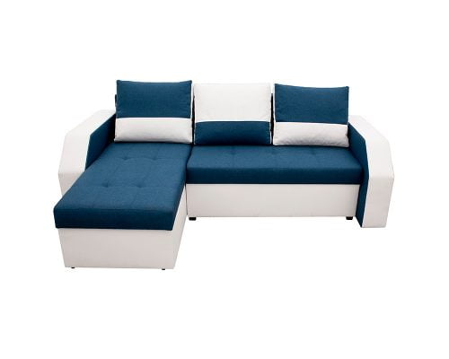 Coltar Extensibil Bedora Madrid 226x145x79 cm, lada de depozitare, reversibil, textil, piele ecologica, alb, albastru 5