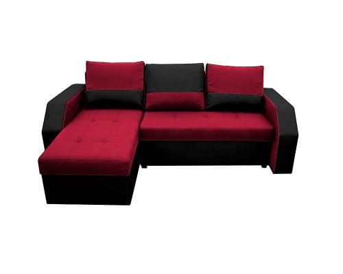 Coltar Extensibil Bedora Madrid 226x145x79 cm, lada de depozitare, reversibil, textil, piele ecologica, negru, rosu 3