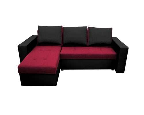 Coltar Extensibil Bedora Toledo 226x145x79 cm, lada de depozitare, reversibil, textil, piele ecologica, negru, rosu 7
