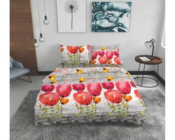 Lenjerie De Pat Poppies Bedora, 100% bumbac, pentru 2 persoane, multicolor