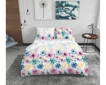 Lenjerie De Pat Flowers Bedora, 100% bumbac, pentru 2 persoane, multicolor