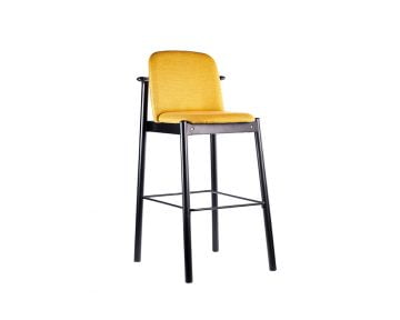 Scaun Inalt Bar, galben, lemn masiv, material textil