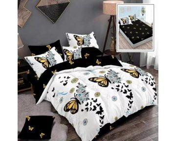 Lenjerie De Pat Butterfly Black&White Finet, textil 70% BBC, 6 piese, pentru 2 persoane, multicolor