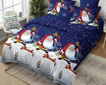 Lenjerie De Pat Christmas Night, 50% bumbac, 50% poliester, 4 piese, pentru 2 persoane, multicolor