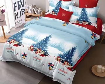 Lenjerie De Pat White Christmas, 50% bumbac, 50% poliester, 4 piese, pentru 2 persoane, multicolor