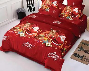 Lenjerie De Pat Red Christmas, 50% bumbac, 50% poliester, 4 piese, pentru 2 persoane, multicolor