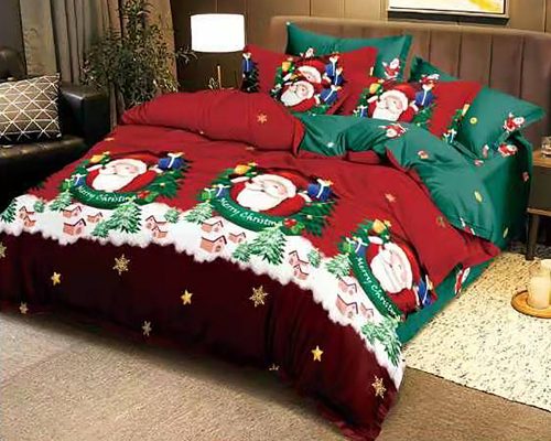 Lenjerie De Pat Christmas Village, 50% bumbac, 50% poliester, 4 piese, pentru 2 persoane, multicolor