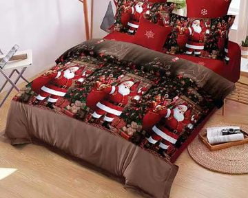 Lenjerie De Pat Santa Claus, 50% bumbac, 50% poliester, 4 piese, pentru 2 persoane, multicolor