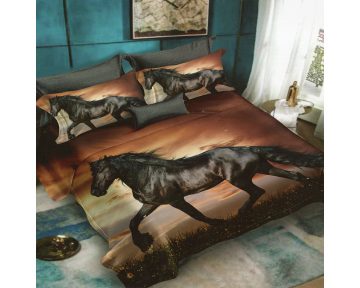 Lenjerie De Pat Horse D56 Finet, 70% bumbac, 30% poliester, 6 piese, pentru 2 persoane, multicolor