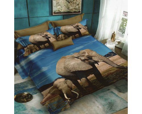 Lenjerie De Pat Elephants D65 Finet, 70% bumbac, 30% poliester, 6 piese, pentru 2 persoane, multicolor