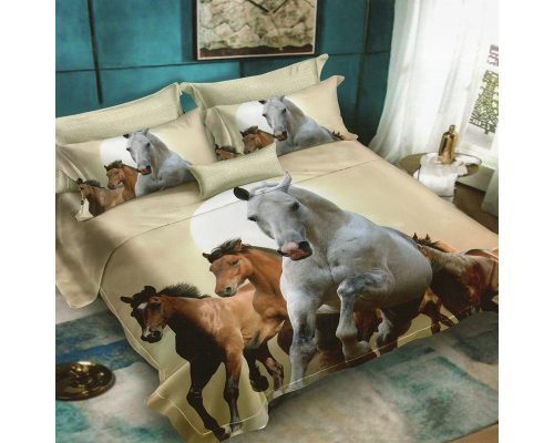 Lenjerie De Pat Horses D70 Finet, 70% bumbac, 30% poliester, 6 piese, pentru 2 persoane, multicolor