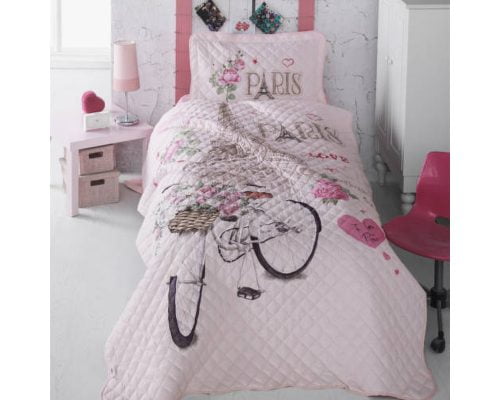 Cuvertura De Pat Clasy-Matlasata Paris Love, 180x240 cm, 1 fata perna, bumbac, multicolor, reversibil