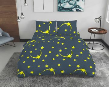 Lenjerie De Pat Dubla Bedora Stars 200x220 cm, 4 piese, 100% bumbac, pentru 2 persoane, multicolor