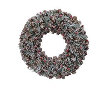 Coronita Decorativa Decoris Pinecone Berries, 30,5x8cm, verde/rosu