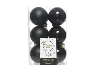 Cutie cu 12 Globuri Decoris Black Mix,6 cm, plastic, negru