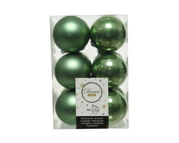 Cutie cu 12 Globuri Decoris Black Mix,6 cm, plastic, verde salvie