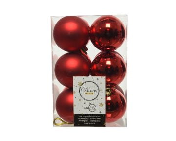 Cutie cu 12 Globuri Decoris Black Mix,6 cm, plastic, rosu