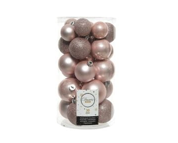 Cutie cu 30 Globuri Asortate Proof Glitter Decoris, plastic, roz perla