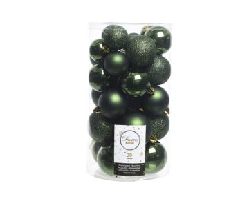 Cutie cu 30 Globuri Decoris Proof Glitter, plastic, verde pin