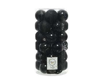 Cutie cu 37 Globuri Asortate Black Decoris, plastic, negru